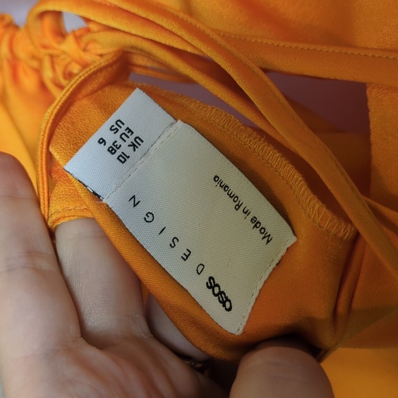 ASOS Design orange satin cut out sleeveless tie back midi dress - Picture 11 of 14